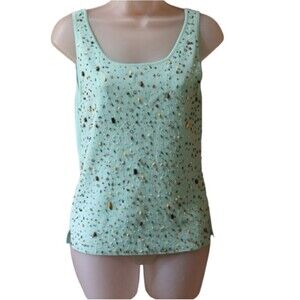 Oue Per Due Mint Green Beaded Tank Top Medium Sparkly Embellished Party Top